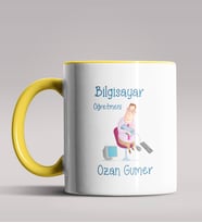 Kişiye Özel Bilgisayar Öğretmeni Tasarımlı Siyah Renk Kupa  (Sarı)