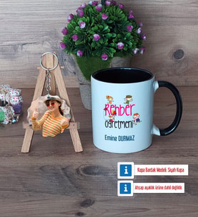 Rehber Öğretmeni Kupa Bardak Beyaz ve Fotoğraflı Ahşap Anahtarlık Hediye (Model 11)