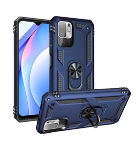 Xiaomi Poco M3 Pro Kılıf Zore Vega Yüzüklü Standlı Zırh Kılıf (Mavi)