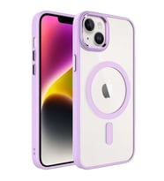 Apple iPhone 14 Kılıf Wireless Şarj Özellikli Krom Magsafe Kılıf (Açık Pembe)