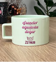 Kişiye Özel Aslan Başak Burcu Hediye Pastel Fincan Doğum Günü Hediyesi (Yeşil)