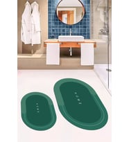 EVDEYA Dijital Baskılı Yıkanabilir Home Yazılı İkili Oval Banyo Paspası Klozet Takımı, OKLOZET-3-GRİ, (Yeşil)