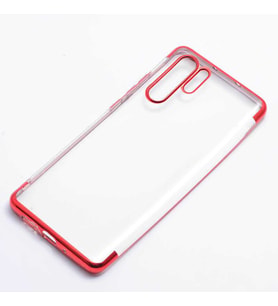 Huawei P30 Pro Kılıf İnce Köşeleri Renkli Şeffaf Silikon (Kırmızı)
