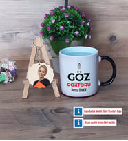 Göz Doktoru Kupa Bardak Beyaz ve Fotoğraflı Ahşap Anahtarlık Hediye Tıp Bayramı Hediyesi (Model 9)