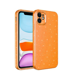 Uyumlu Model Apple iPhone 12 Kılıf Simli Silikon Lüks Kapak (Turuncu)
