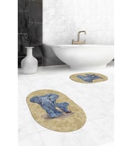 EVDEYA Dijital Yıkanabilir Modern Fil Desen İkili Banyo Halısı Paspas Oval Klozet Takımı, OKLOZET-33-GRİ, (Kahverengi)