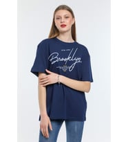 Kadın Bisiklet Yaka Oversize Fit  Tişort SPR24TSk110 (Lacivert)