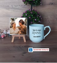 Anneye Doğum Günü Hediyesi Fotoğraflı Dekoratif Taş, Kupa Bardak Beyaz Hediye (Model 5)