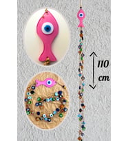 Renkli Nazar Boncuklu Cam Balık Bohem Duvar Dekorasyon Objesi Dekoratif Ev Bahçe Balkon Süsü (Pembe)