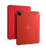 Apple  iPad Pro 12.9 2022 M2 Kılıf Tri Folding Kalem Bölmeli Standlı Yumuşak Silikon Kılıf (Kırmızı)