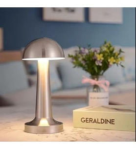 Taşınabilir LED Mantar Masa Lambası 3 Seviyeleri Parlaklık Metal Dokunmatik Kontrol Şarj Edilebilir (Gümüş)