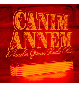 Canım Annem 3D Lamba, Anneye Hediye (Kırmızı)