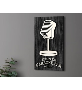 BK Gift Kişiye Özel Kabartma Tasarımlı Siyah (Ebony) Ahşap Karaoke Bar Tabelası 46cm, Home Bar Tabela, Rustik Ev Dekorasyonu, Duvar Dekoru (Model 2)