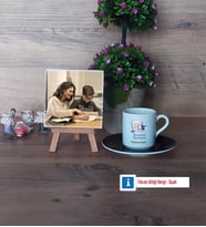 Matematik Öğretmeni Fotoğraflı Dekoratif Taş, Ahşap Altlıklı Türk Kahvesi Fincanı HediyeÖğretmenler Günü Hediyesi (Model 7)