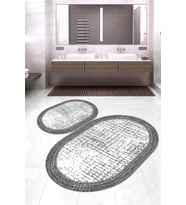 Dijital Baskılı Kaymaz Taban Yıkanabilir Oval 2'li Klozet Takımı Banyo Paspası NOKZ-HS-204 (Antrasit)