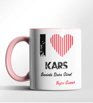 Kişiye Özel Kars Seninle Daha Güzel Tema Siyah Renk Kupa (Pembe)