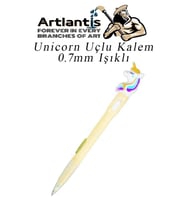 Işıklı Unicorn Uçlu Kalem 0.7 1 Adet Unicorn Başlıklı Versatil Kalem Süslü Silikonlu Hediyelik Kalem (Sarı)