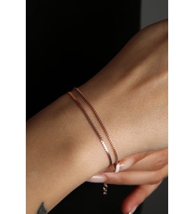 Elika Silver Kadın İkili Zincir Model 925 Ayar Gümüş Bileklik (Rose)