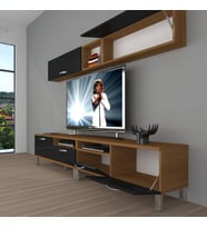 Decoraktiv Eko 5200 Mdf Krom Ayaklı Tv Ünitesi Tv Sehpası (Siyah - Ceviz)