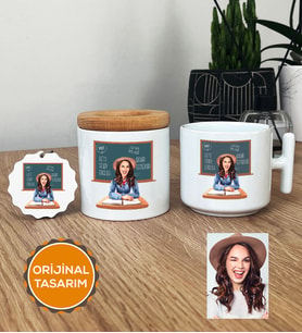 Kişiye Özel Karikatürlü İngilizce Öğretmeni Hediye Seti T Kupa, Kalemlik, Anahtarlık Kadın İngilizce Öğretmenine Öğretmenler Günü Hediyesi (Beyaz)