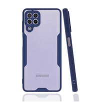 Galaxy M32 Kılıf Kamera Korumalı Arkası Şeffaf Silikon (Lacivert)