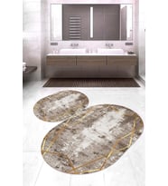 Dijital Baskılı Kaymaz Taban Yıkanabilir Oval 2'li Klozet Takımı Banyo Paspası NOKZ-HT-694 (Gold)