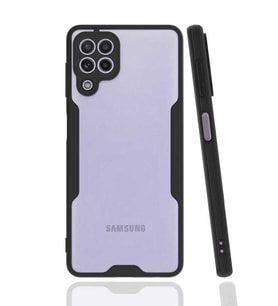 Galaxy M32 Kılıf Kamera Korumalı Arkası Şeffaf Silikon (Siyah)