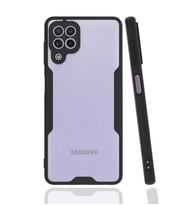 Galaxy M32 Kılıf Kamera Korumalı Arkası Şeffaf Silikon (Siyah)