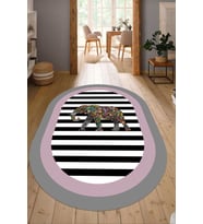 Dijital Baskılı Kaymaz Taban Yıkanabilir Oval Salon Halısı Mutfak Halısı Yolluk NDO-HS-533 (Pembe)