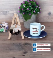 İşaret Dili Öğretmeni Türk Kahvesi Fincanı Ahşap Altlıklı ve Fotoğraflı Ahşap Anahtarlık Hediye (Model 4)