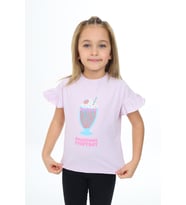 Toontoy Kız Çocuk Baskılı Tişört (Açık Lila)