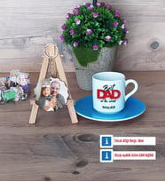 Babaya Hediye Türk Kahvesi Fincanı Ahşap Altlıklı ve Fotoğraflı Ahşap Anahtarlık Hediye Babaya Doğum Günü Hediyesi (Model 5)