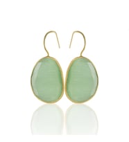 Kadir Jewellery 22 Ayar Altın Kaplama Fosil Taşlı Küpe -El İşçiliği Ve Hipoalerjenik Küpe (Açık Yeşil)
