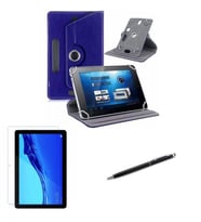 Alcatel 1T 10 2020 Standlı Tablet Kılıfı+Nano Kırılmaz Ekran Koruyucu+Dokunmatik Kalem (Lacivert)