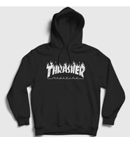 Presmono Unisex Gri Logo V6 Thrasher Kapüşonlu Sweatshirt 279769tt (Siyah)