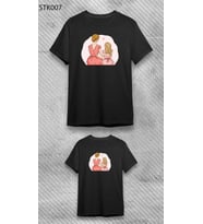 BEYAZ PAMUKLU ANNE KIZ YAN YANA PEMBE BASKILI KOMBİN T-SHİRT (Siyah - Pembe - Lila)