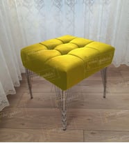 Modern Dilim Puf Ayakucu Puf Gümüş Metal Ayak (45*45) (Sarı)
