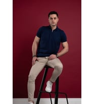 WOOLEN WORLD YAKALI REGULAR FİT ERKEK TRİKO T-SHİRT (Lacivert)