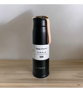 CLASSIC Stainless Steel Yandan Tutmalı  450 ML Günlük , Şık, Modern , Hediyelik Termos (Siyah)