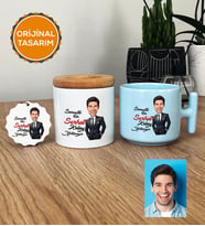 Kişiye Özel Karikatürlü Kolay Yetişmiyor Hediye Seti Pastel T Kupa, Kalemlik, Anahtarlık Erkek Sevgiliye Abiye Babaya Doğum Günü Hediyesi (Mavi)