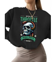 bisiklet yaka Bej Sweatshirt kadın kalın erkek unisex 3 iplik şardonlu Ölümcül telaş Baskılı (Siyah)