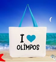BK Gift I Love Olimpos Renkli Kulp Kanvas Plaj Çantası 48x40m, Baskılı Omuz Çantası, Alışveriş Çantası (Turkuaz)