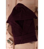 %100 Pamuklu Kapşonlu Pike Bornoz (Bordo)