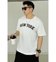 Erkek New York Baskılı Oversize Tshirt (Beyaz)