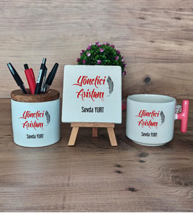 Yönetici Asistanı Hediye Sepeti Kupa Bardak T Kulplu, Kalemlik ve Dekoratif Taş Kişiye Özel Hediye (Model 4)