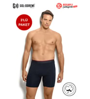 Jiber Erkek Premium 3'lü Katlama Yapmaz Pamuklu Likralı Esnek Çok Rahat Uzun Boxer (Lacivert)