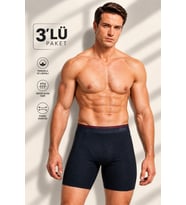 Jiber Erkek Premium Katlama Yapmaz Pamuklu Likralı Esnek Çok Rahat Uzun 3'lü Boxer
