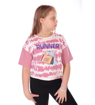 Toontoy Kız Çocuk Runner Baskılı Batikli Tişört (Gül Kurusu)