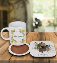Kişiye Özel Tasarım Kupa Bardak Ve Fotoğraflı Ahşap Bardak Altlığı 99267 (Sarı)