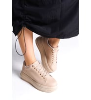 BİANA Bağcıklı Ortopedik Taban Kadın Sneaker Ayakkabı ST Siyah (Ten)